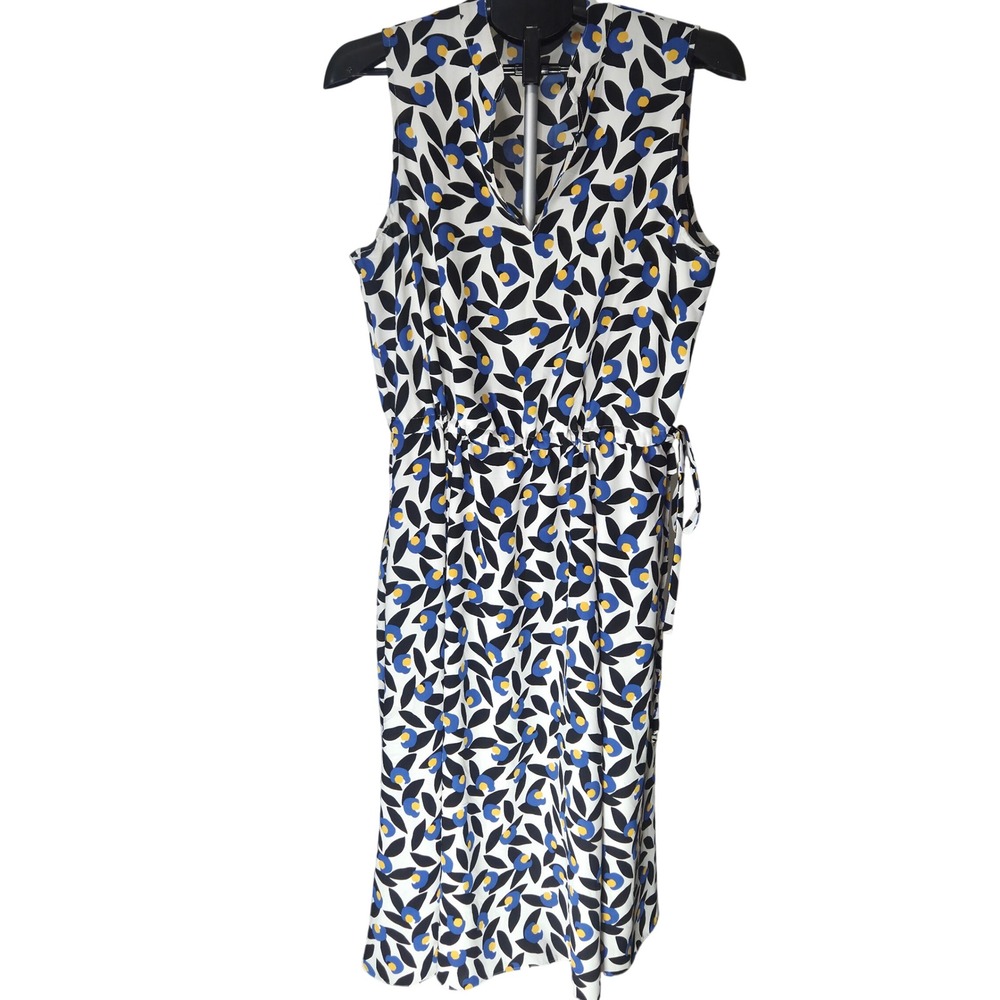 Anne Klein Sleeveless Floral Leaf Print Midi Dress Blue Yellow Black Size L